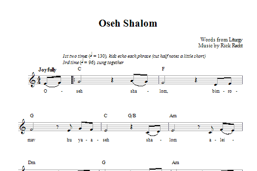 Download Rick Recht Oseh Shalom Sheet Music and learn how to play Melody Line, Lyrics & Chords PDF digital score in minutes