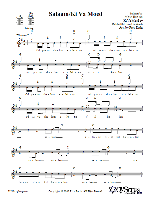 Download Rick Recht Salaam/Ki Va Moed Sheet Music and learn how to play Melody Line, Lyrics & Chords PDF digital score in minutes