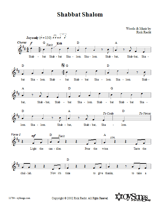 Download Rick Recht Shabbat Shalom Sheet Music and learn how to play Melody Line, Lyrics & Chords PDF digital score in minutes