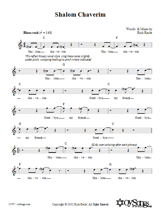 Download Rick Recht Shalom Chaverim Sheet Music and learn how to play Melody Line, Lyrics & Chords PDF digital score in minutes