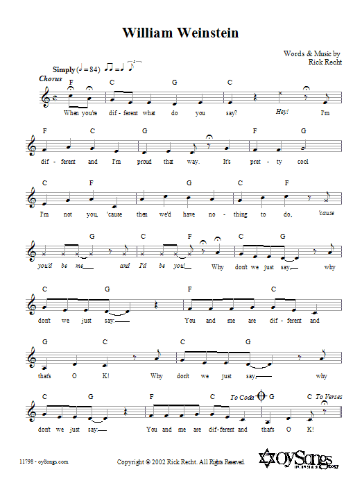 Download Rick Recht William Weinstein Sheet Music and learn how to play Melody Line, Lyrics & Chords PDF digital score in minutes