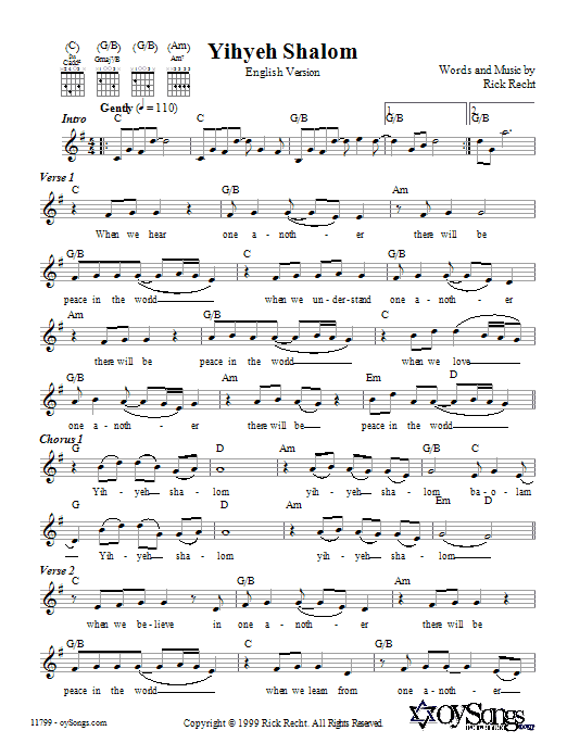 Download Rick Recht Yihyeh Shalom (English version) Sheet Music and learn how to play Melody Line, Lyrics & Chords PDF digital score in minutes