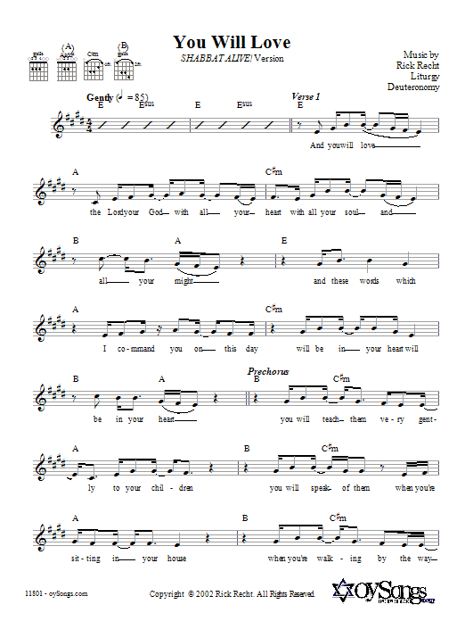 Download Rick Recht You Will Love (Shabbat Alive! Version) Sheet Music and learn how to play Melody Line, Lyrics & Chords PDF digital score in minutes