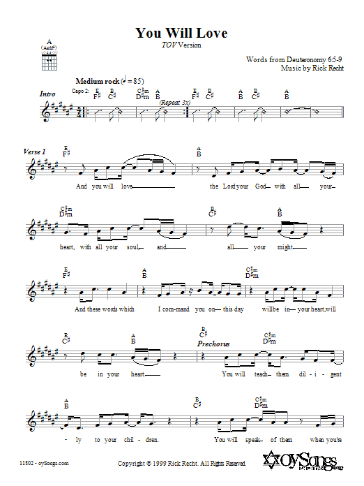 Download Rick Recht You Will Love (Tov Version) Sheet Music and learn how to play Melody Line, Lyrics & Chords PDF digital score in minutes