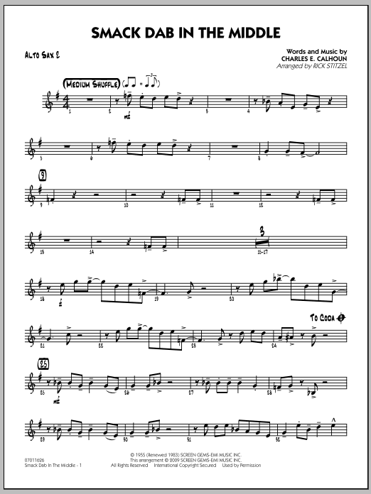 Download Rick Stitzel Smack Dab In The Middle - Alto Sax 2 Sheet Music and learn how to play Jazz Ensemble PDF digital score in minutes