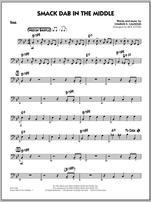 Download Rick Stitzel Smack Dab In The Middle - Bass Sheet Music and learn how to play Jazz Ensemble PDF digital score in minutes