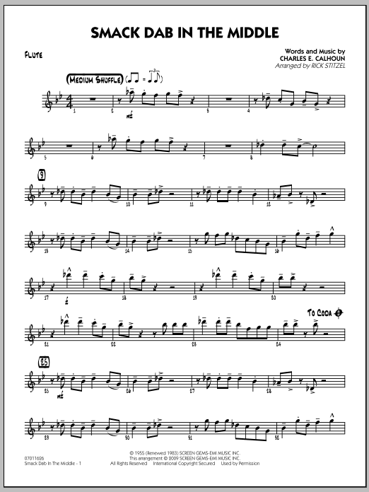 Download Rick Stitzel Smack Dab In The Middle - Flute Sheet Music and learn how to play Jazz Ensemble PDF digital score in minutes