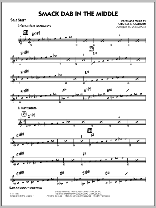 Download Rick Stitzel Smack Dab In The Middle - Solo Sheet Sheet Music and learn how to play Jazz Ensemble PDF digital score in minutes