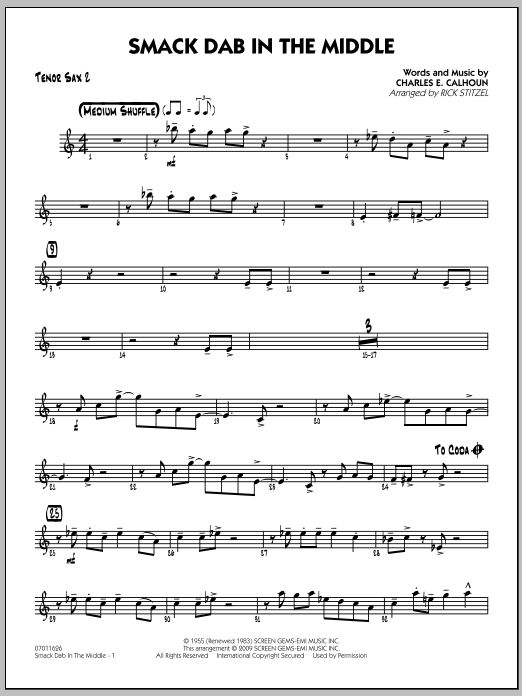 Download Rick Stitzel Smack Dab In The Middle - Tenor Sax 2 Sheet Music and learn how to play Jazz Ensemble PDF digital score in minutes