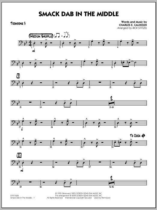 Download Rick Stitzel Smack Dab In The Middle - Trombone 3 Sheet Music and learn how to play Jazz Ensemble PDF digital score in minutes