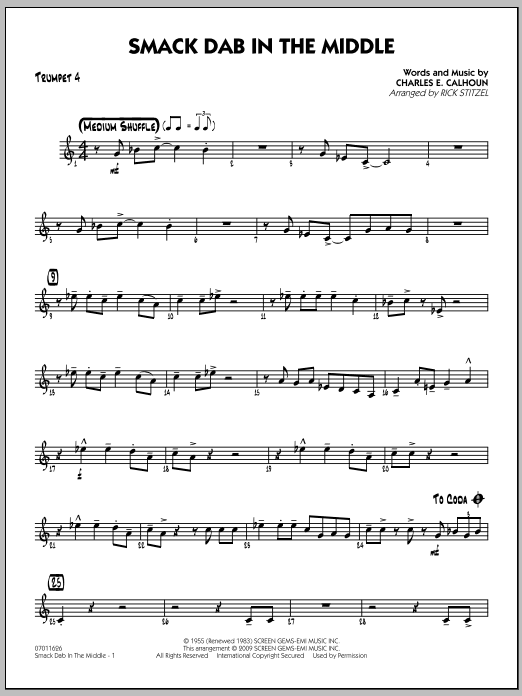 Download Rick Stitzel Smack Dab In The Middle - Trumpet 4 Sheet Music and learn how to play Jazz Ensemble PDF digital score in minutes