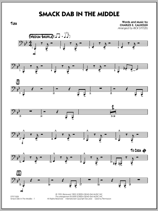 Download Rick Stitzel Smack Dab In The Middle - Tuba Sheet Music and learn how to play Jazz Ensemble PDF digital score in minutes