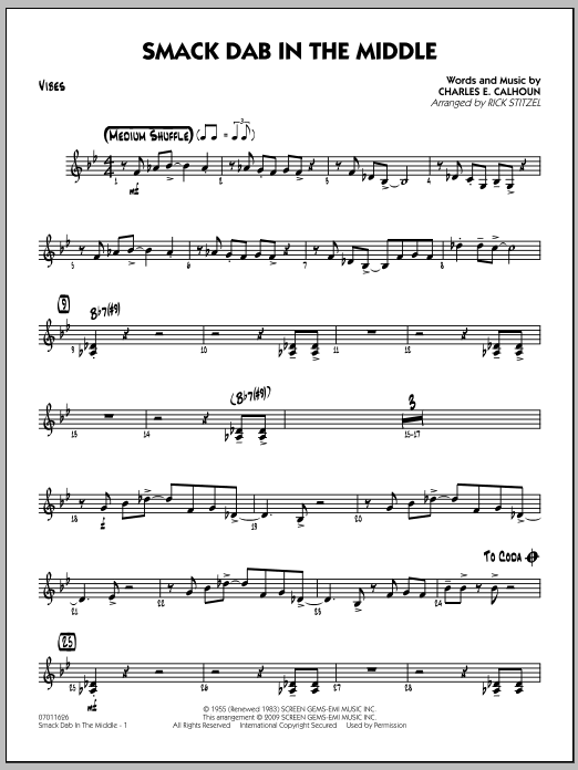 Download Rick Stitzel Smack Dab In The Middle - Vibes Sheet Music and learn how to play Jazz Ensemble PDF digital score in minutes