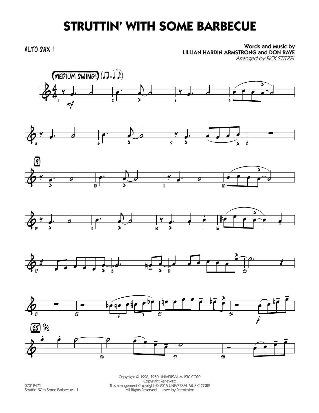 Rick Stitzel Struttin With Some Barbecue Alto Sax 1 Sheet Music Notes Download Printable 