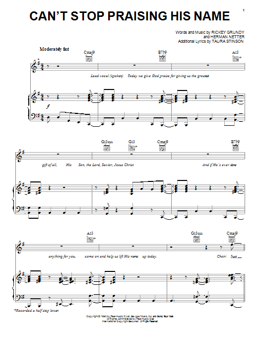 Download Rickey Grundy Can't Stop Praising His Name Sheet Music and learn how to play Piano, Vocal & Guitar (Right-Hand Melody) PDF digital score in minutes