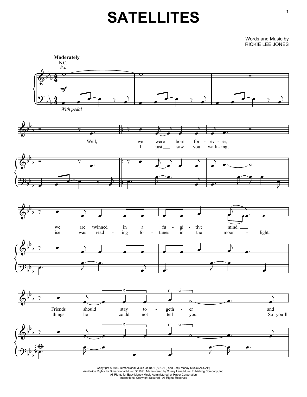Download Rickie Lee Jones Satellites Sheet Music and learn how to play Piano, Vocal & Guitar (Right-Hand Melody) PDF digital score in minutes