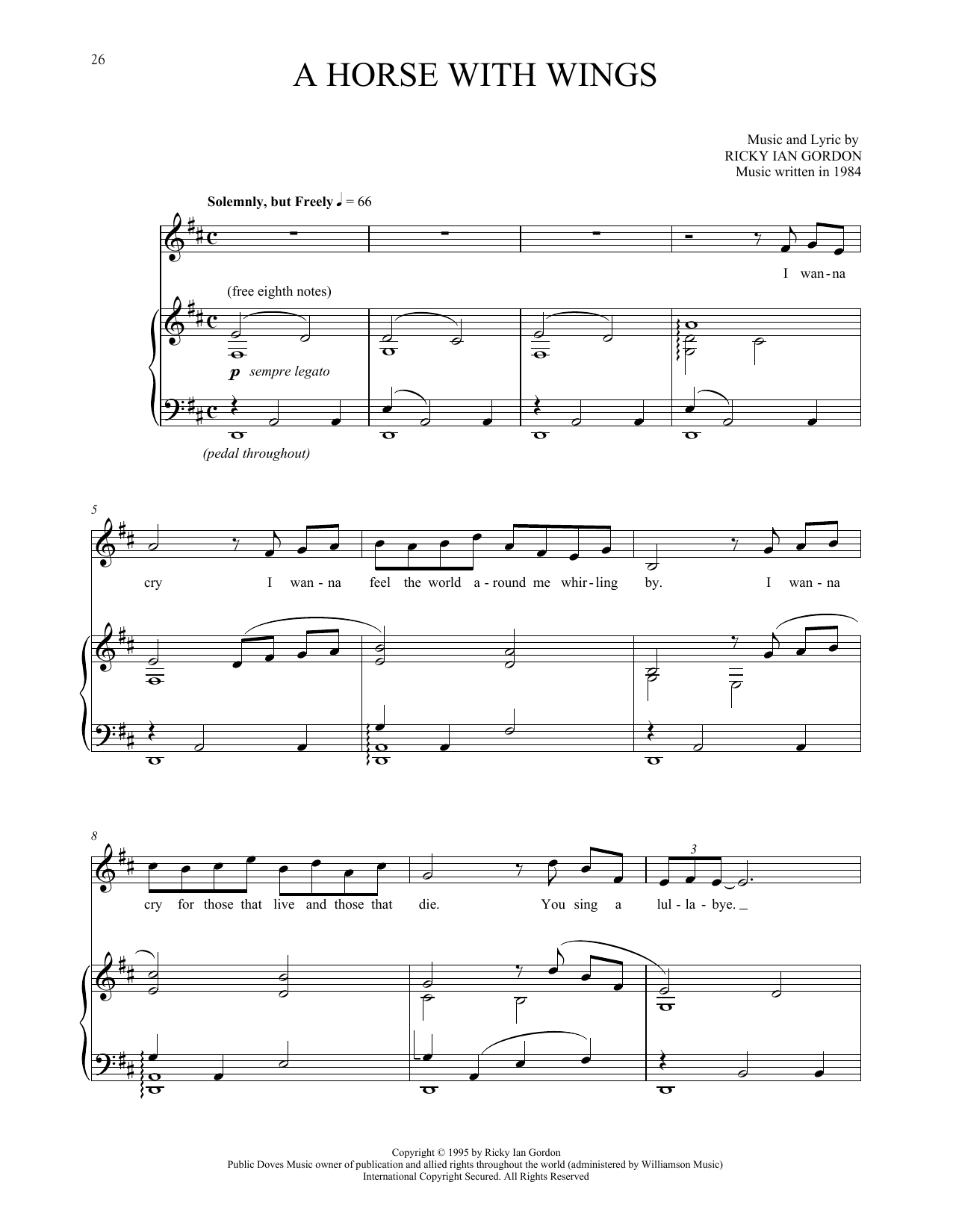 Download Ricky Ian Gordon A Horse With Wings Sheet Music and learn how to play Piano & Vocal PDF digital score in minutes