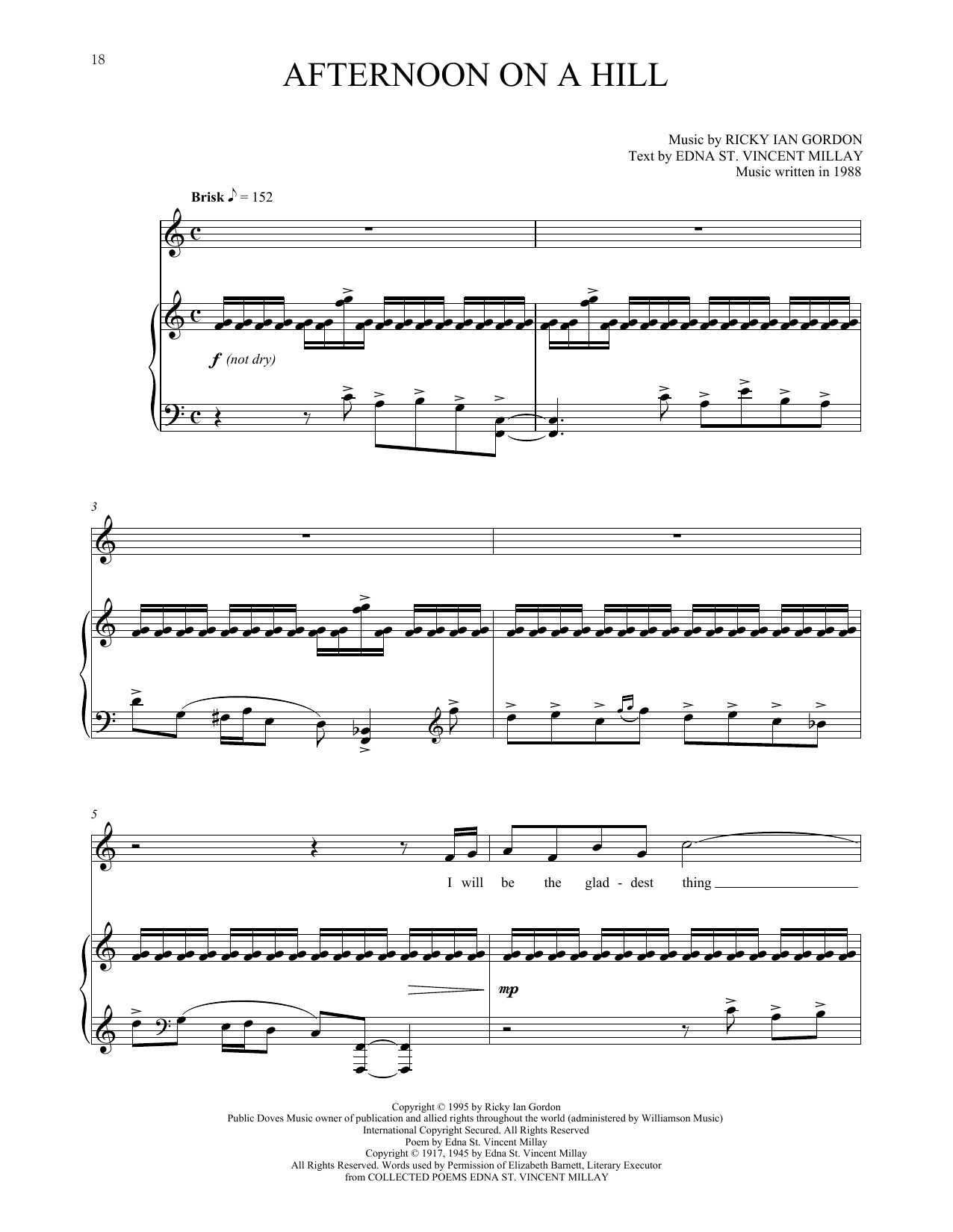 Download Ricky Ian Gordon Afternoon On A Hill Sheet Music and learn how to play Piano & Vocal PDF digital score in minutes