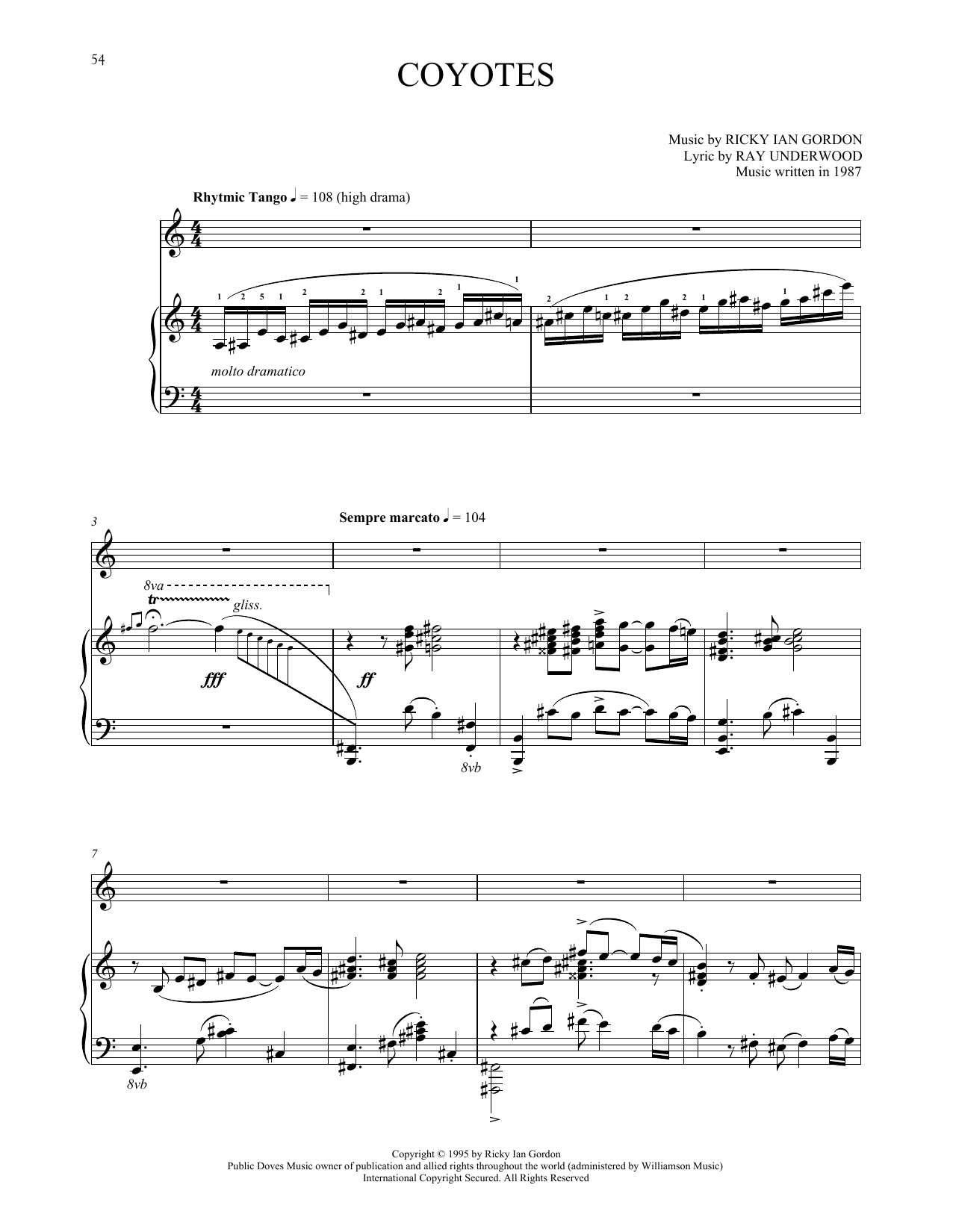 Download Ricky Ian Gordon Coyotes Sheet Music and learn how to play Piano & Vocal PDF digital score in minutes