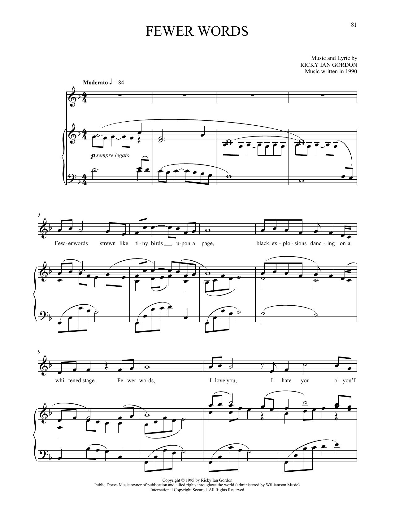 Download Ricky Ian Gordon Fewer Words Sheet Music and learn how to play Piano & Vocal PDF digital score in minutes