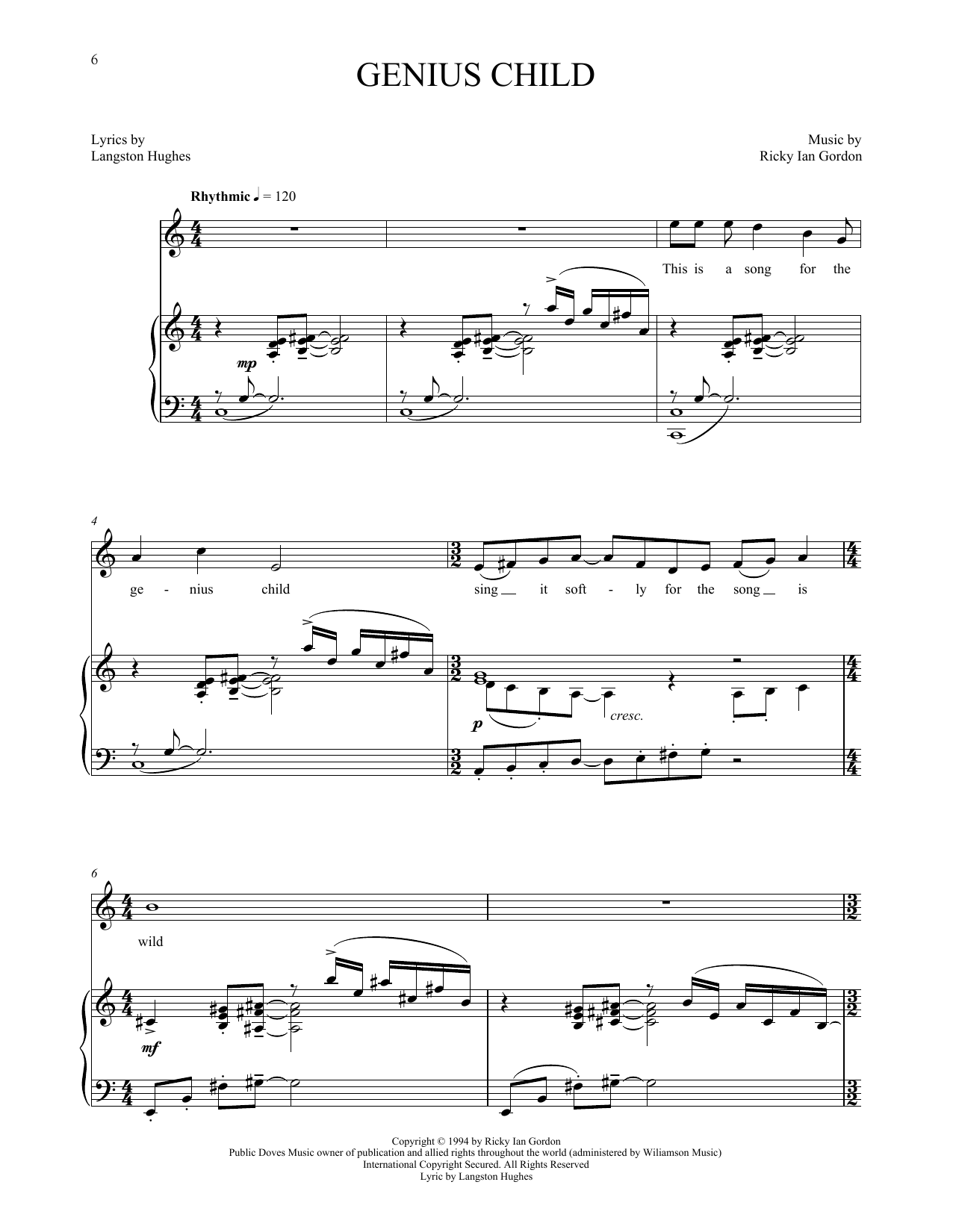 Download Ricky Ian Gordon Genius Child Sheet Music and learn how to play Piano & Vocal PDF digital score in minutes