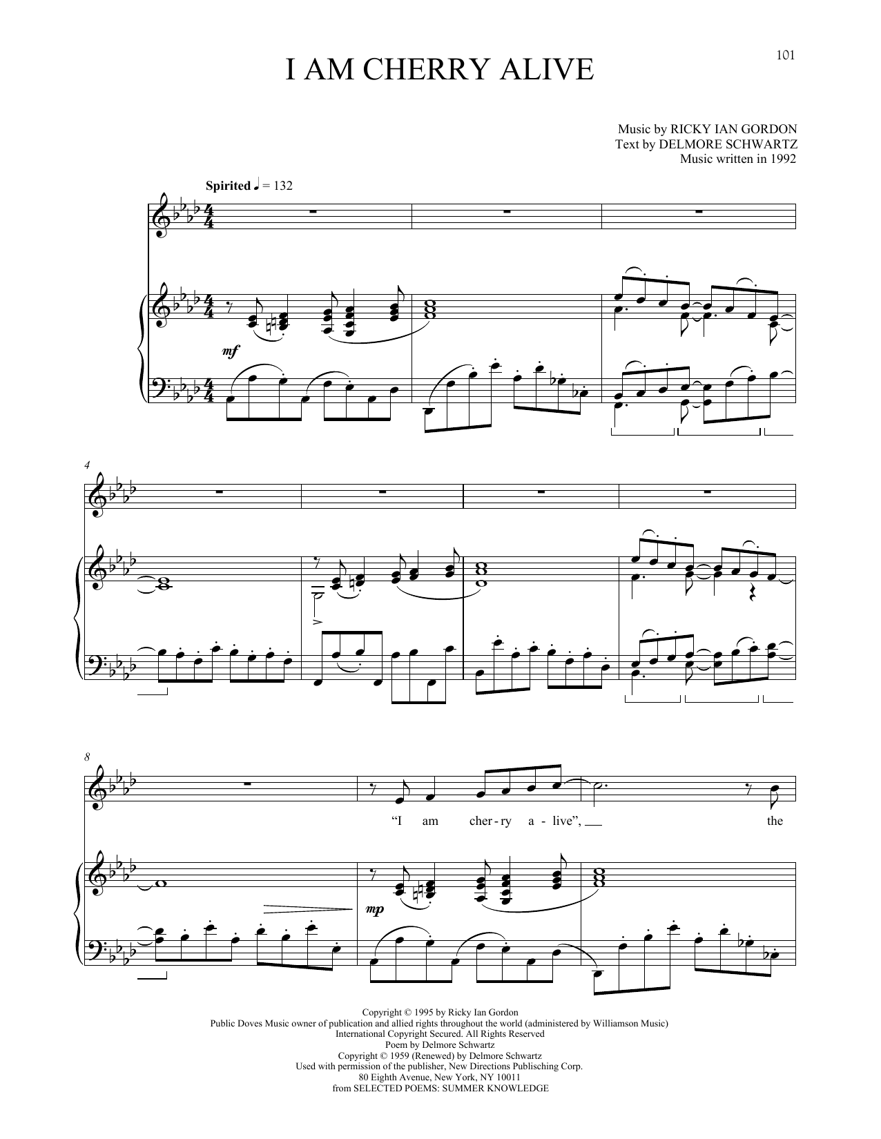 Download Ricky Ian Gordon I Am Cherry Alive Sheet Music and learn how to play Piano & Vocal PDF digital score in minutes