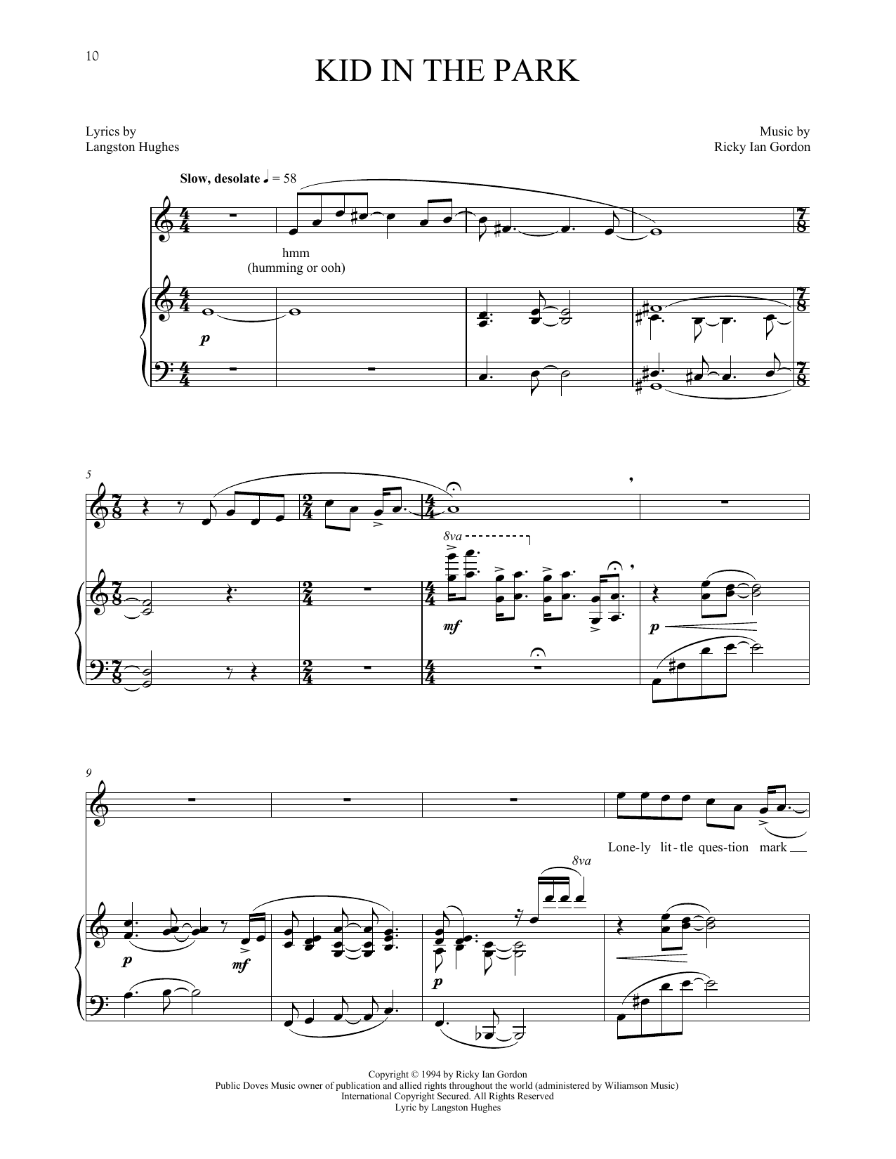 Download Ricky Ian Gordon Kid In The Park Sheet Music and learn how to play Piano & Vocal PDF digital score in minutes