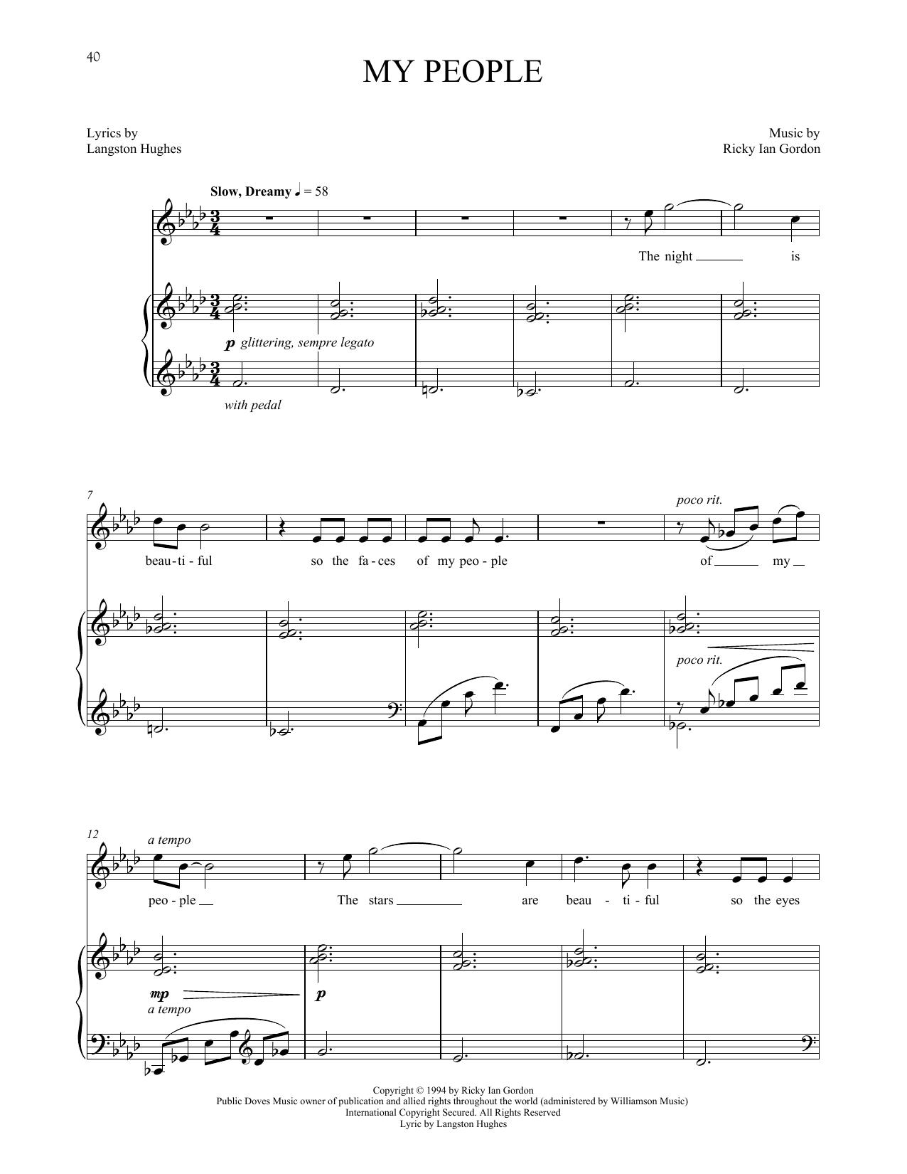 Download Ricky Ian Gordon My People Sheet Music and learn how to play Piano & Vocal PDF digital score in minutes
