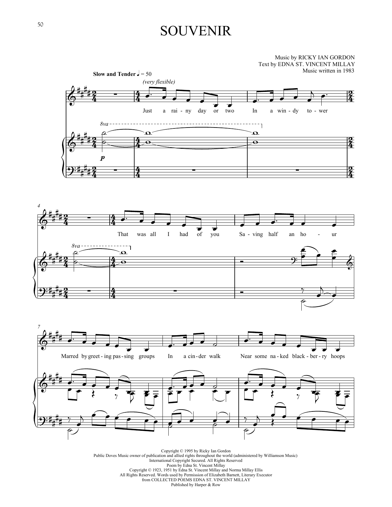 Download Ricky Ian Gordon Souvenir Sheet Music and learn how to play Piano & Vocal PDF digital score in minutes