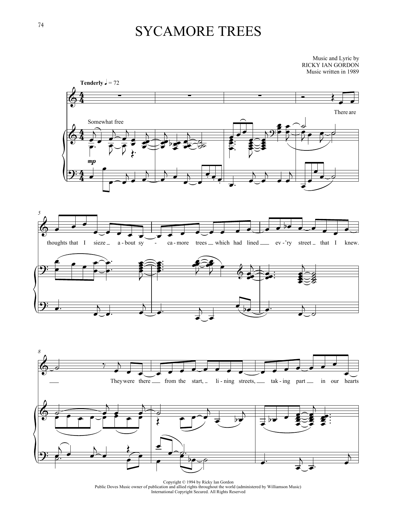 Download Ricky Ian Gordon Sycamore Trees Sheet Music and learn how to play Piano & Vocal PDF digital score in minutes