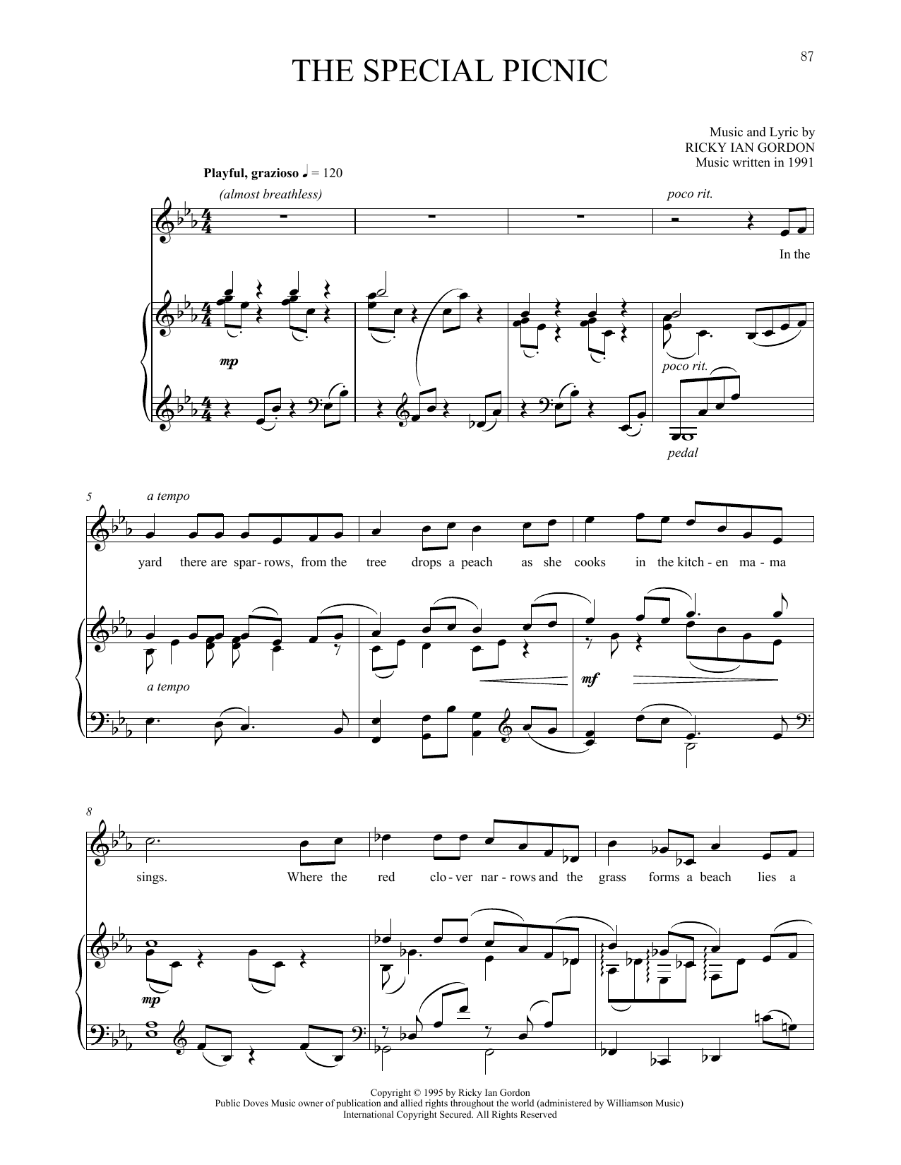 Download Ricky Ian Gordon The Special Picnic Sheet Music and learn how to play Piano & Vocal PDF digital score in minutes