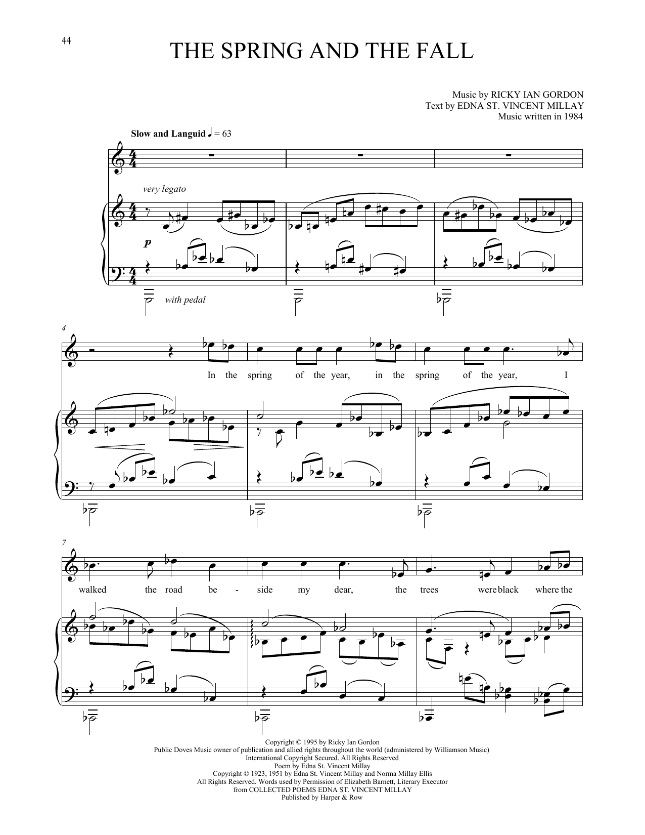 Download Ricky Ian Gordon The Spring And The Fall Sheet Music and learn how to play Piano & Vocal PDF digital score in minutes