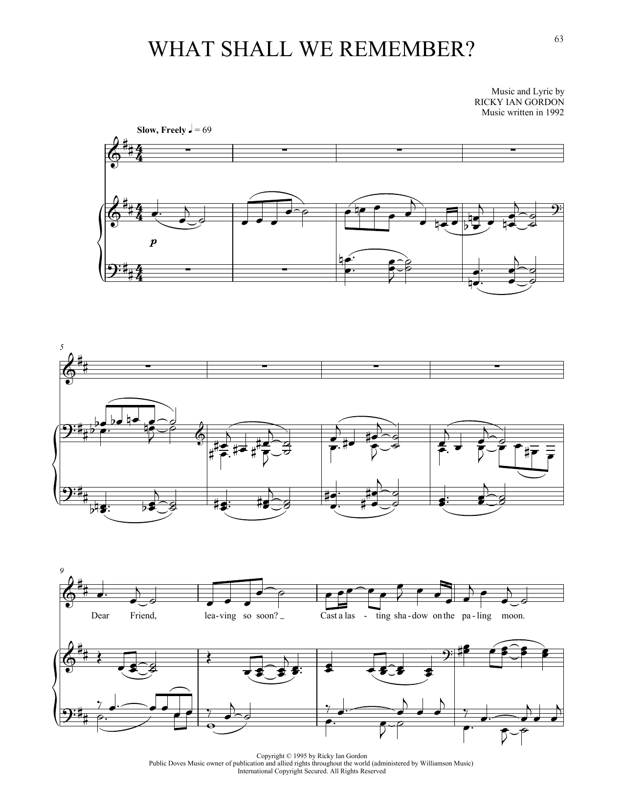 Download Ricky Ian Gordon What Shall We Remember? Sheet Music and learn how to play Piano & Vocal PDF digital score in minutes