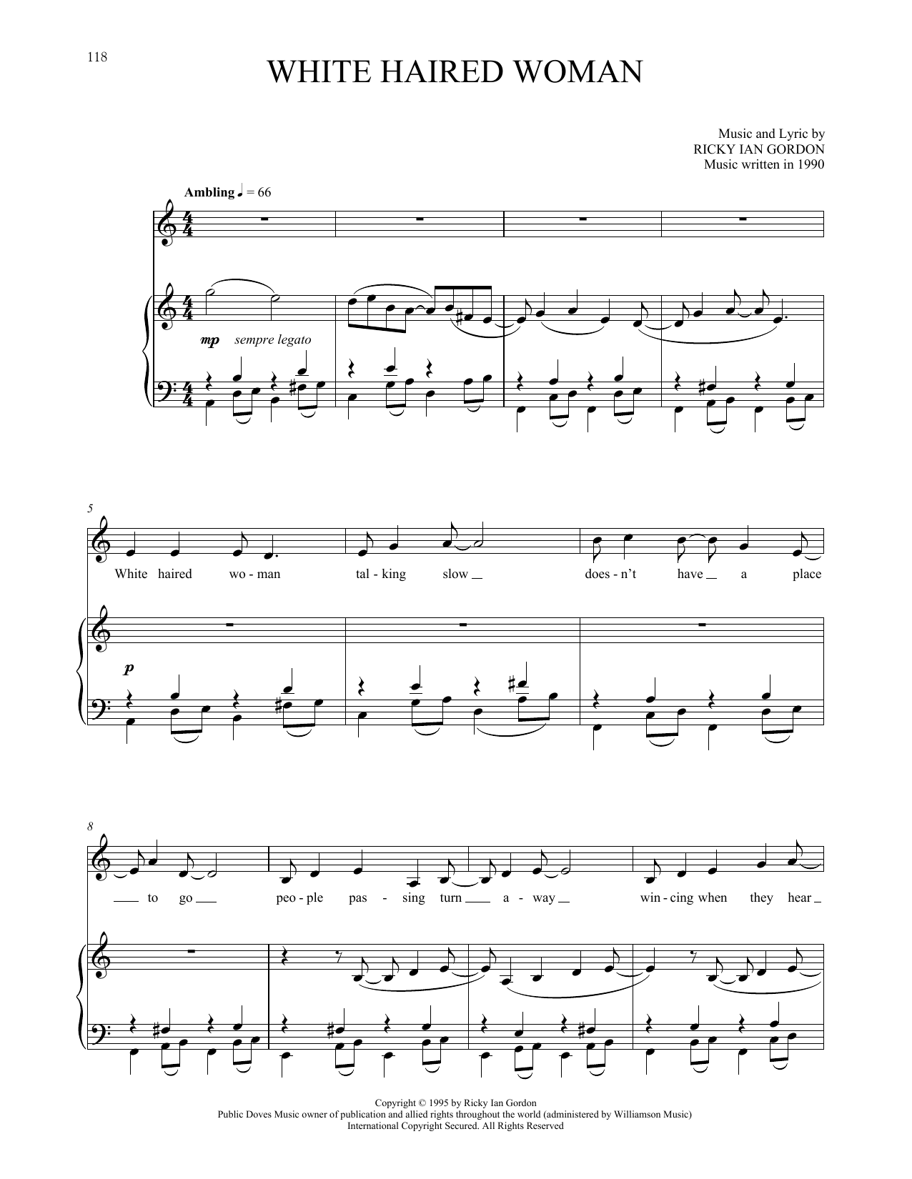 Download Ricky Ian Gordon White Haired Woman Sheet Music and learn how to play Piano & Vocal PDF digital score in minutes