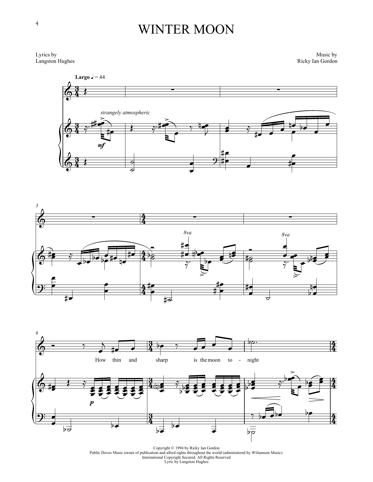 Download Ricky Ian Gordon Winter Moon Sheet Music and learn how to play Piano & Vocal PDF digital score in minutes