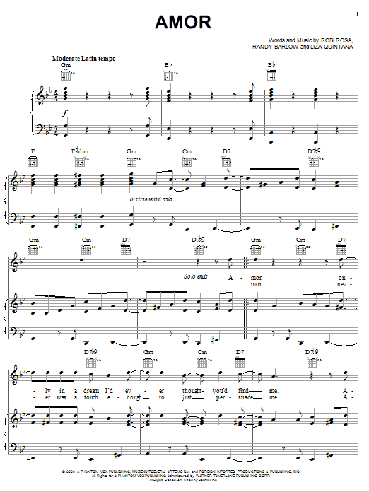 Download Ricky Martin Amor Sheet Music and learn how to play Piano, Vocal & Guitar (Right-Hand Melody) PDF digital score in minutes