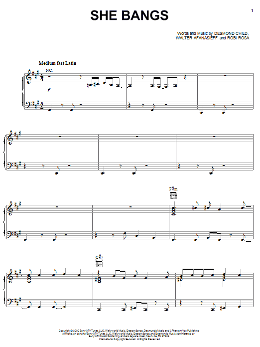 Download Ricky Martin She Bangs Sheet Music and learn how to play Piano, Vocal & Guitar (Right-Hand Melody) PDF digital score in minutes