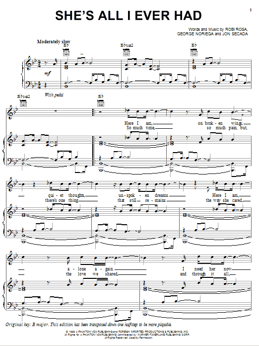 Download Ricky Martin She's All I Ever Had Sheet Music and learn how to play Piano, Vocal & Guitar (Right-Hand Melody) PDF digital score in minutes