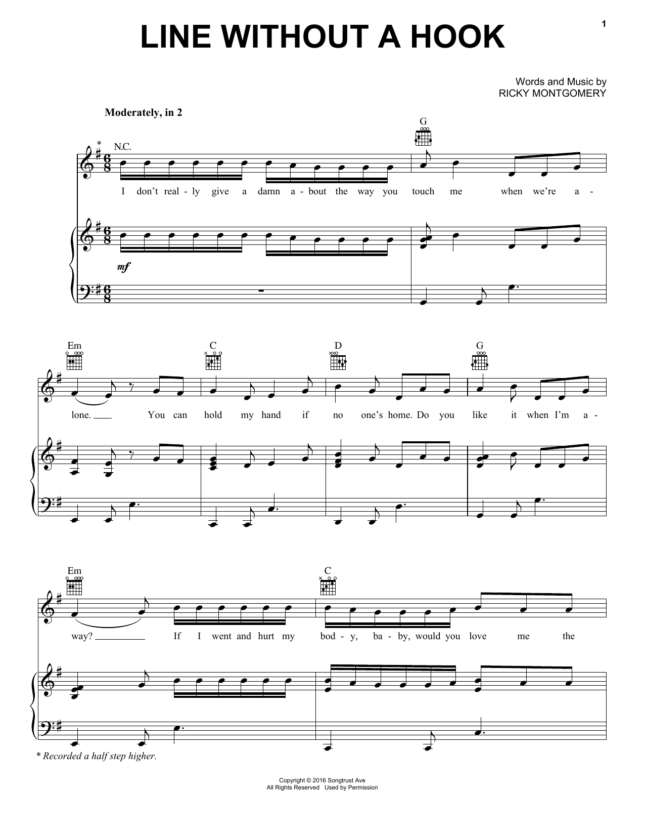 Download Ricky Montgomery Line Without A Hook Sheet Music and learn how to play Piano, Vocal & Guitar Chords (Right-Hand Melody) PDF digital score in minutes