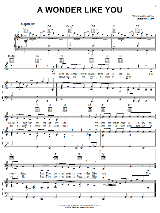 Download Ricky Nelson A Wonder Like You Sheet Music and learn how to play Piano, Vocal & Guitar (Right-Hand Melody) PDF digital score in minutes