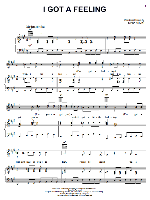 Download Ricky Nelson I Got A Feeling Sheet Music and learn how to play Piano, Vocal & Guitar (Right-Hand Melody) PDF digital score in minutes