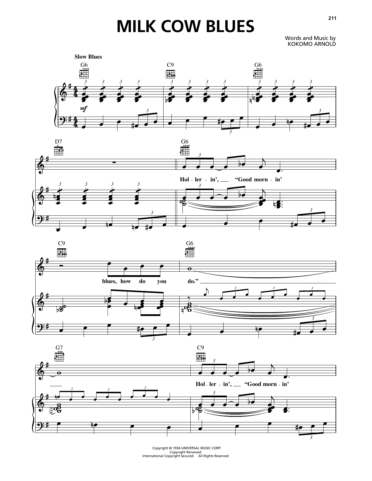 Download Ricky Nelson Milk Cow Blues Sheet Music and learn how to play Piano, Vocal & Guitar Chords (Right-Hand Melody) PDF digital score in minutes