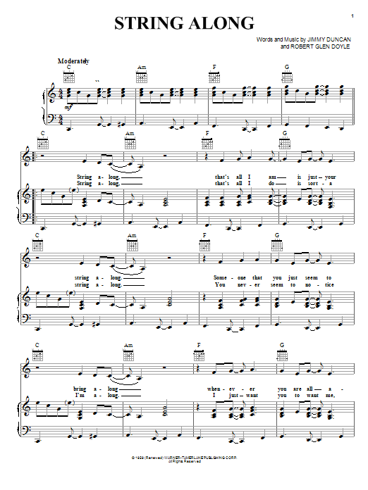 Download Ricky Nelson String Along Sheet Music and learn how to play Piano, Vocal & Guitar (Right-Hand Melody) PDF digital score in minutes