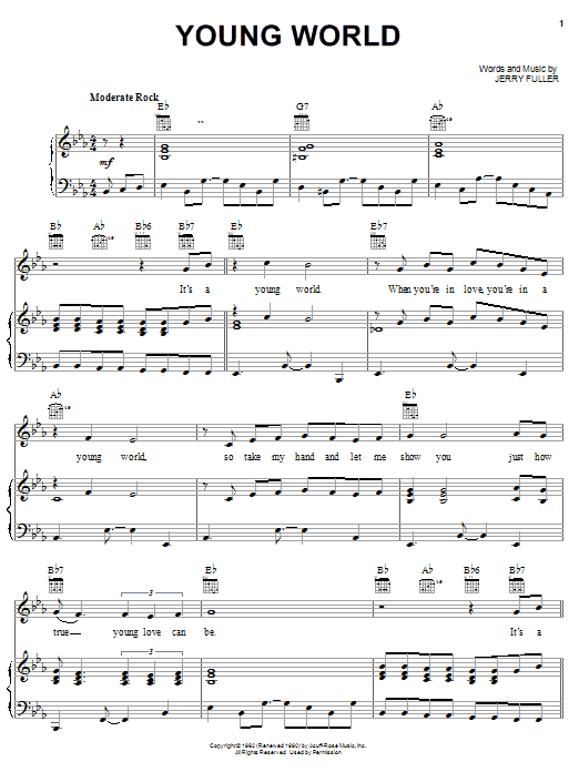 Download Ricky Nelson Young World Sheet Music and learn how to play Piano, Vocal & Guitar (Right-Hand Melody) PDF digital score in minutes