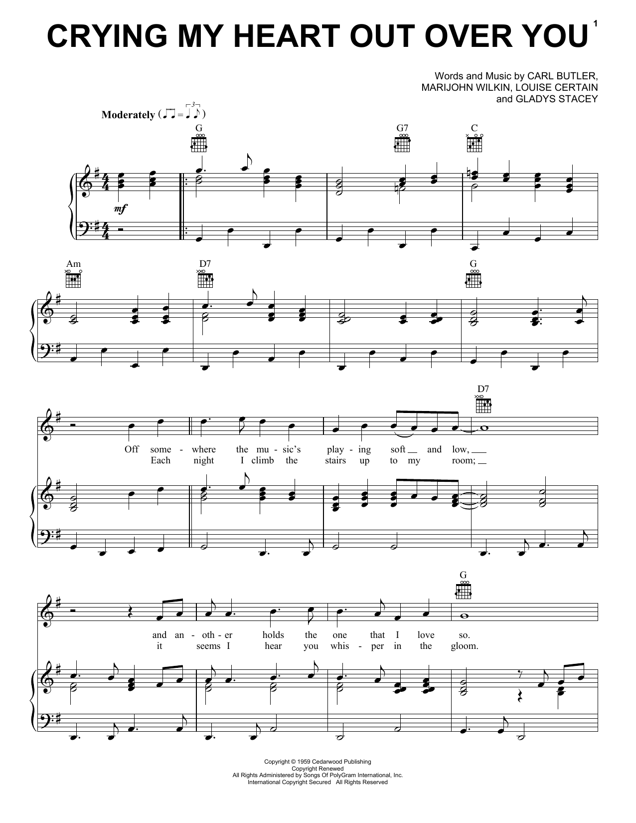 Download Ricky Skaggs Crying My Heart Out Over You Sheet Music and learn how to play Piano, Vocal & Guitar Chords (Right-Hand Melody) PDF digital score in minutes