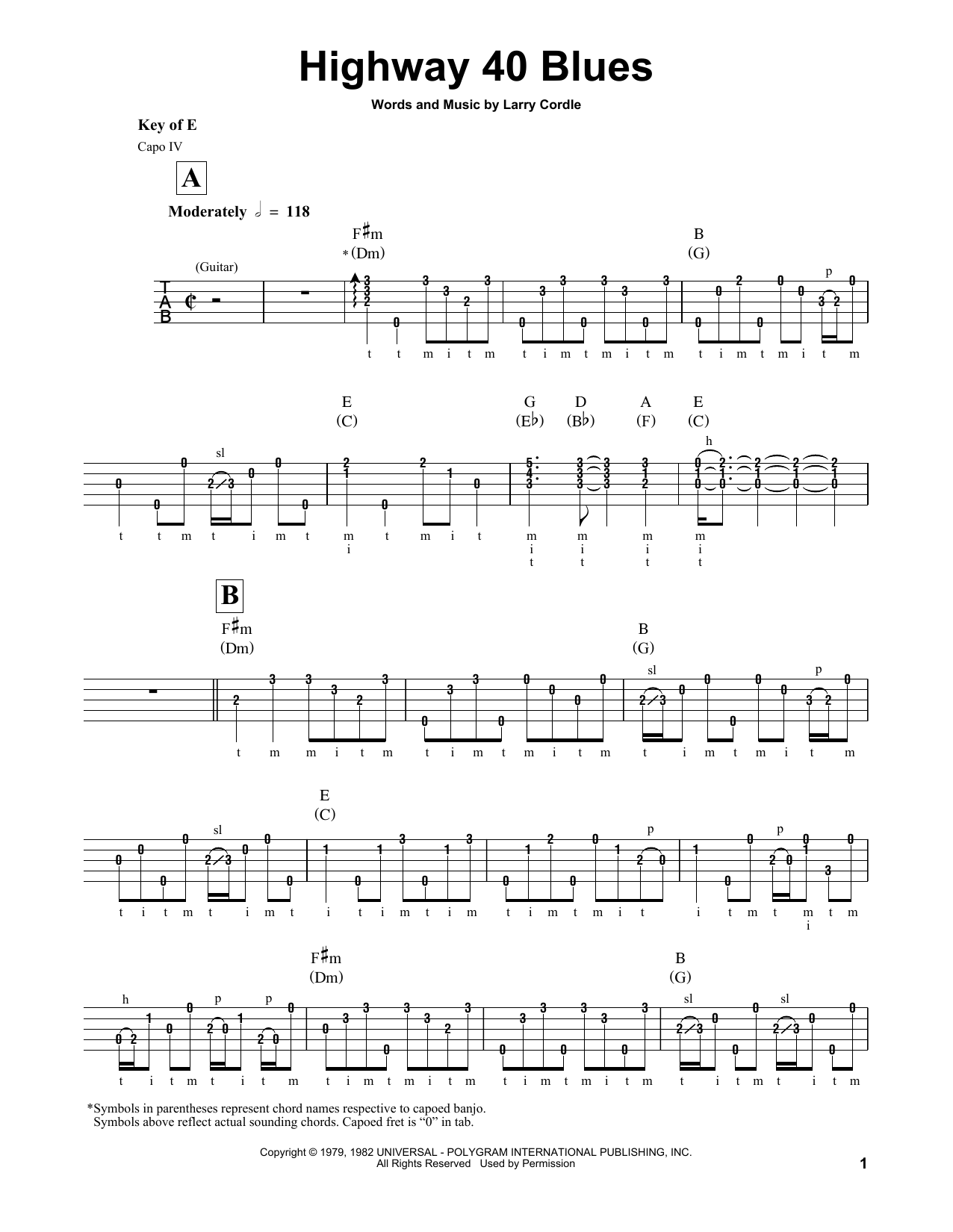 Download Ricky Skaggs Highway 40 Blues Sheet Music and learn how to play Real Book – Melody, Lyrics & Chords PDF digital score in minutes