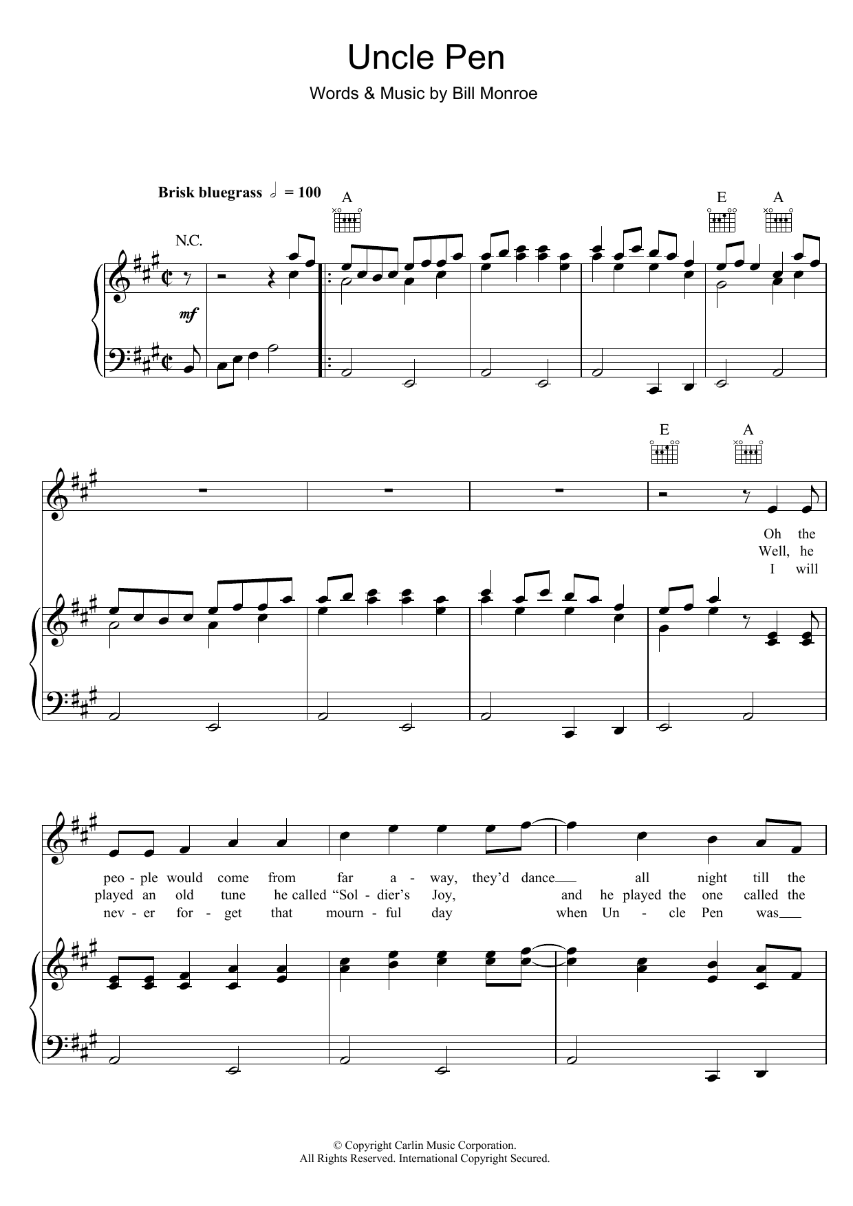 Download Ricky Skaggs Uncle Pen Sheet Music and learn how to play Guitar Tab PDF digital score in minutes