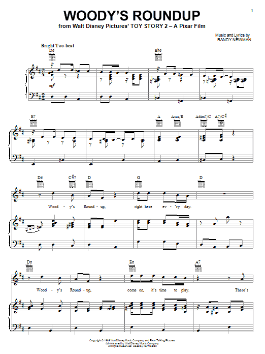 Download Randy Newman Woody's Roundup Sheet Music and learn how to play Melody Line, Lyrics & Chords PDF digital score in minutes