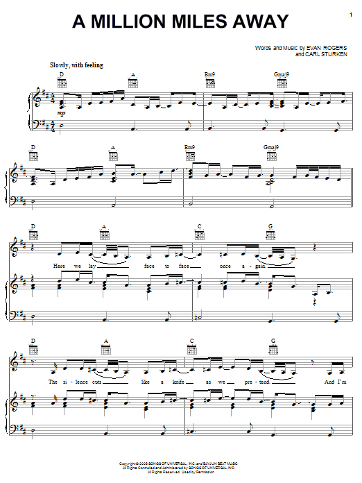 Download Rihanna A Million Miles Away Sheet Music and learn how to play Piano, Vocal & Guitar (Right-Hand Melody) PDF digital score in minutes