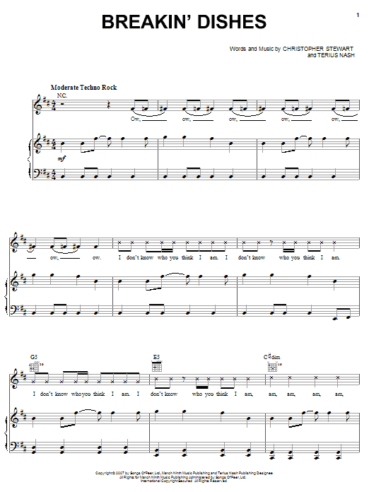 Download Rihanna Breakin' Dishes Sheet Music and learn how to play Piano, Vocal & Guitar (Right-Hand Melody) PDF digital score in minutes